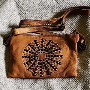 Brown Studded Leather Viola Castellani Crossbody Bag NWT